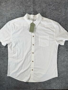 Men Short Sleeve Slub Button-Down Shirt - Goodfellow & Co True White 100% Cotton